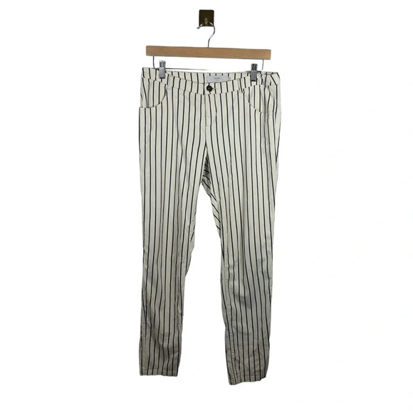 ICHI Women’s Striped Straight Leg Trousers in Ivory/Navy Size 8 - Picture 1 of 12